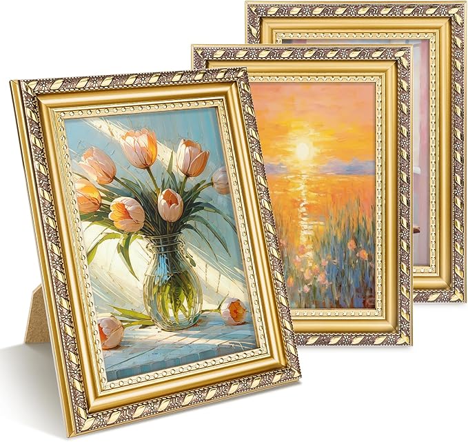 puthiac 4x6 Gold Picture Frame Set of 3, Vintage Ornate Decorative Photo Frames - Image 5