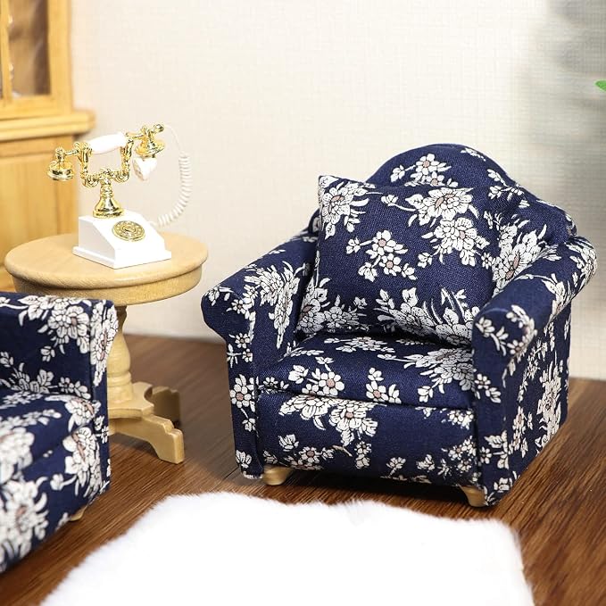 Dollhouse Couch with Pillow 1 12 Scale Miniature Sofa Arm Chair Living Room - Image 3