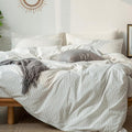 MooMee Striped Duvet Cover Set 100% Washed Cotton Linen Like Textured by MOOMEE