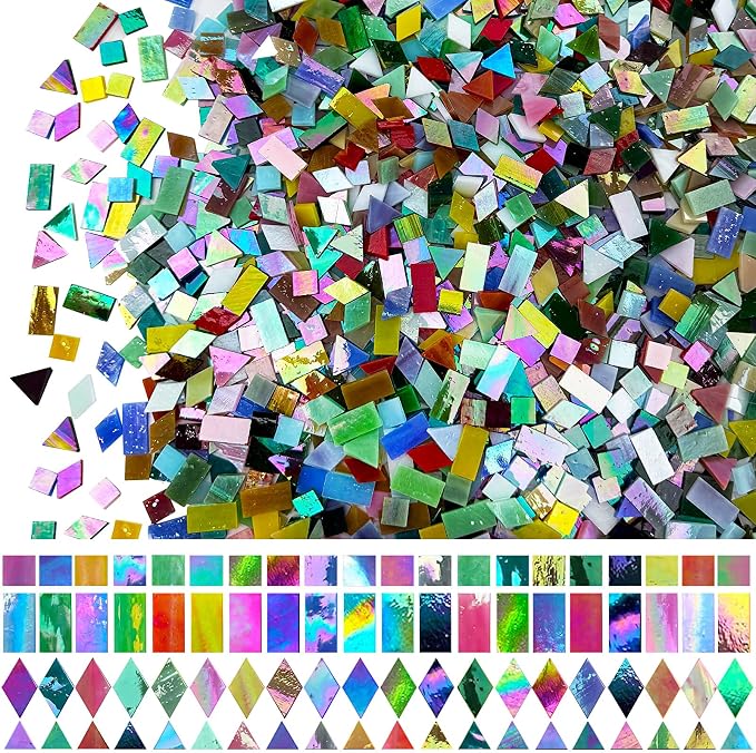 LITMIND 2800 Pcs Iridescent Stained Glass Mosaic Tiles – Assorted Colors by LITMIND