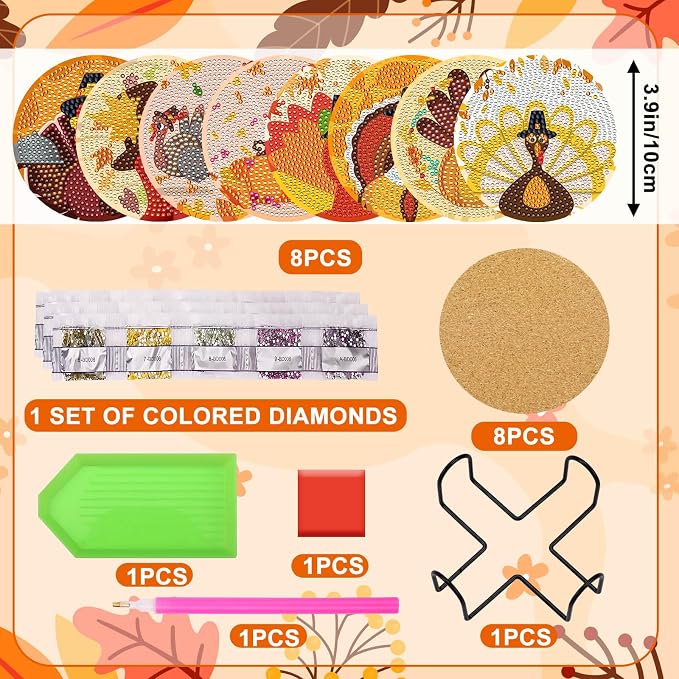 UPINS 8Pcs Fall Diamond Art Coasters - Image 2