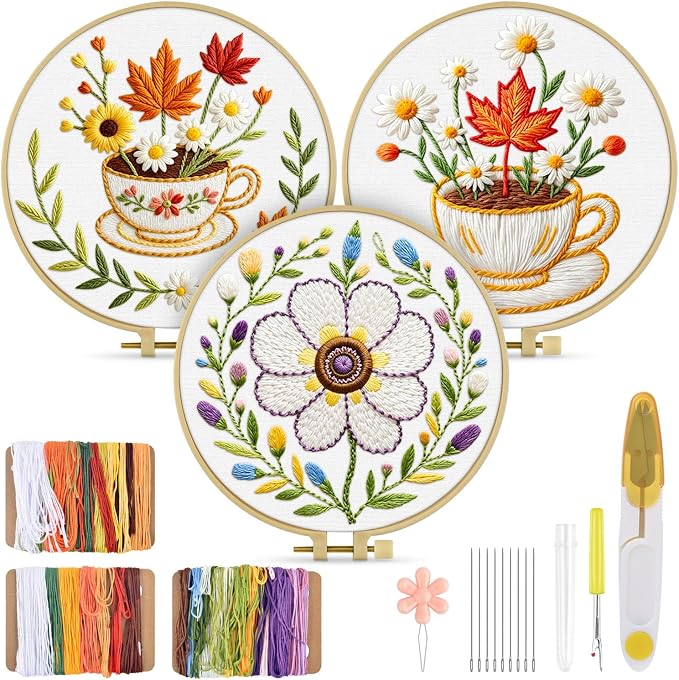 TINDTOP Embroidery Kit for Adult, 3 Pack Embroidery DIY Starter Kit, by TINDTOP