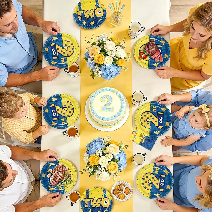 96 Pcs Yellow Cartoon 2nd Birthday Party Supplies Yellow Jeans Banana Plates - Image 8
