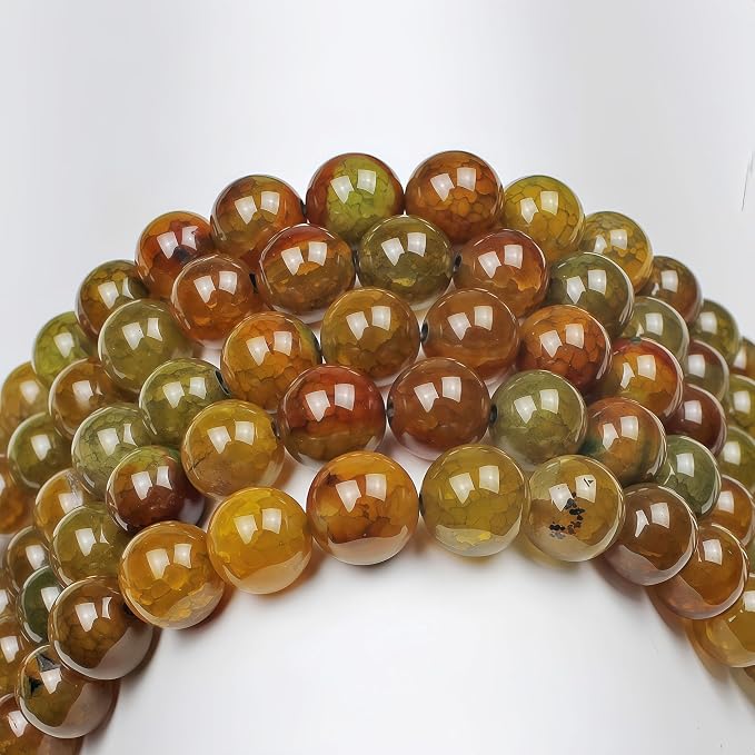 MJDCB Natural Ancient Crack Agate Beads Yellow Dragon veined Stripe Agate Round - Image 6