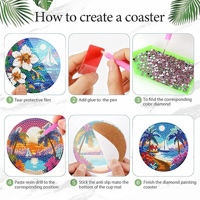 EWJRNSF 8 PCS Beach Diamond Art Coasters DIY Kit - Image 3