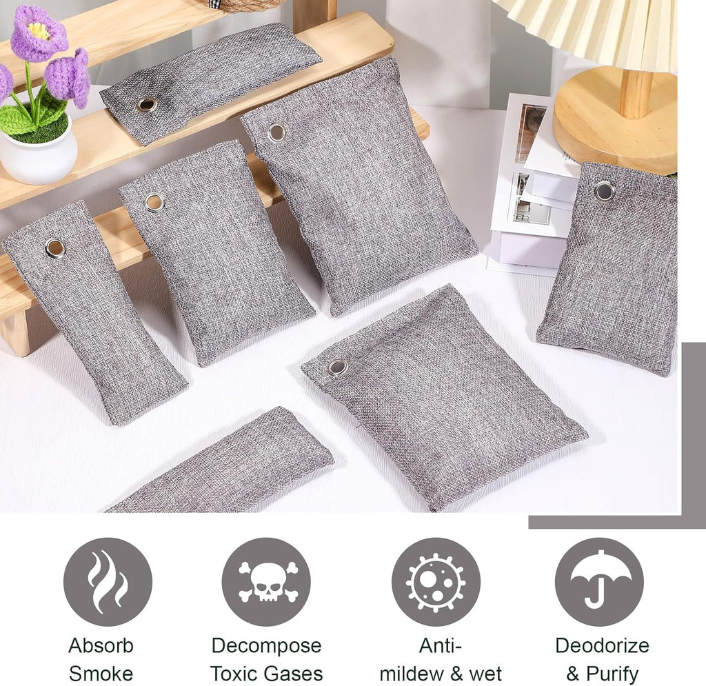 Nuanchu 24 Pcs Activated Charcoal Odor Absorber 50g/100g/200g, Air Purifying Bamboo Charcoal Bags, Natural Shoe Odor Absorber, Deodorizer Absorbers for Fresh Car Home Closet Pet Basement Smell(Grey)