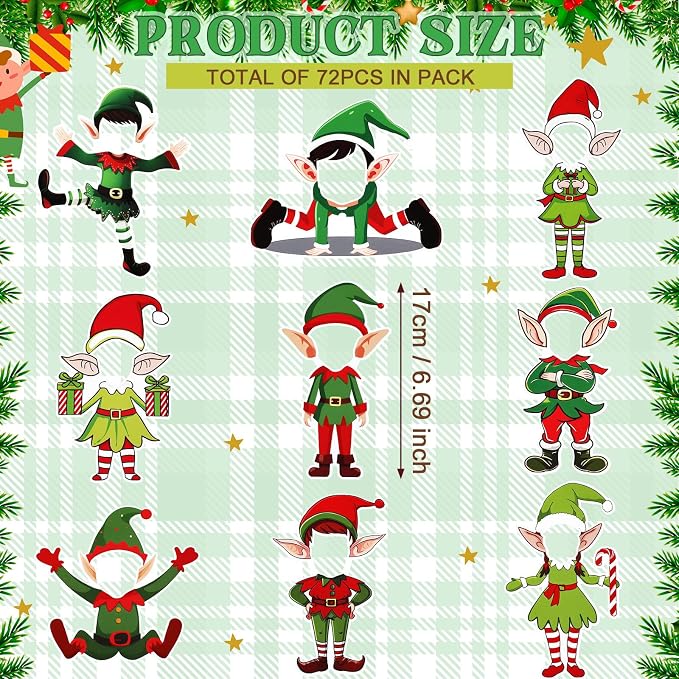 Gersoniel 72 Pcs Kid Christmas Elf Decor Xmas Cartoon Bulletin Board Cutout | - Image 2