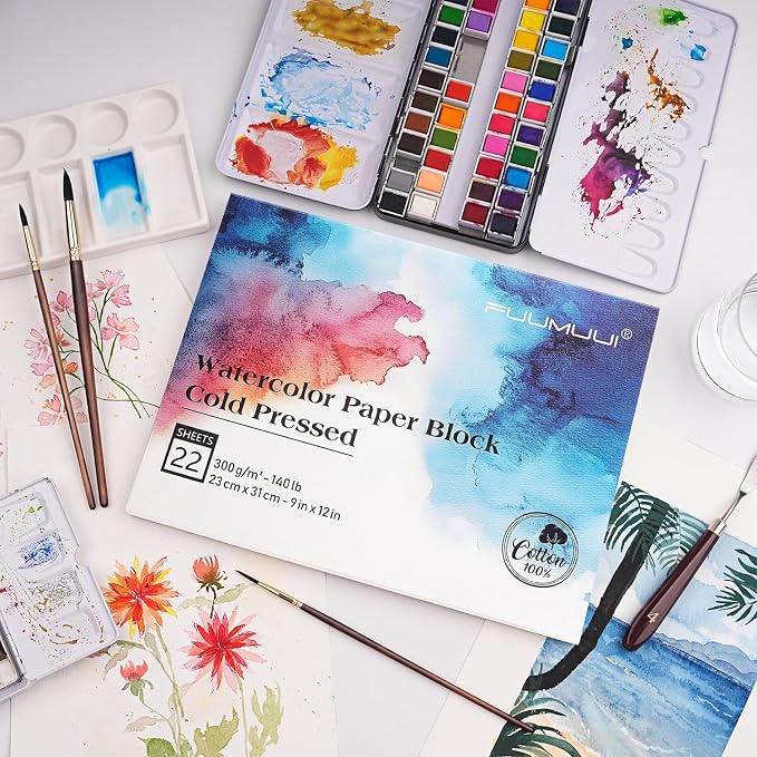 Watercolor Paper Block 9x12 Inch, Fuumuui 100% Cotton Paper Pad, 22 Sheets - Image 9