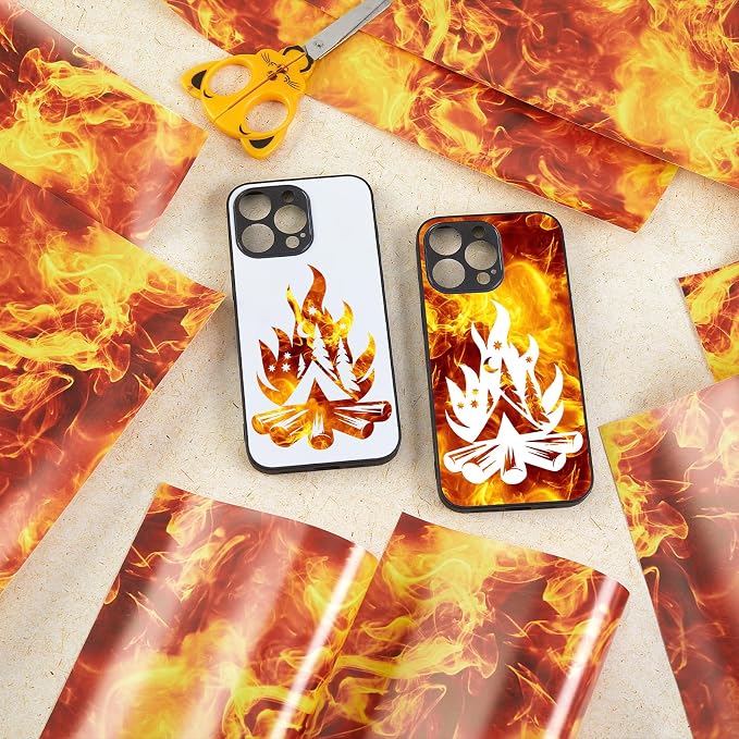 Tintnut Flame Pattern Permanent Vinyl 8 Pcs 12x10in Orange Adhesive Vinyl | - Image 7