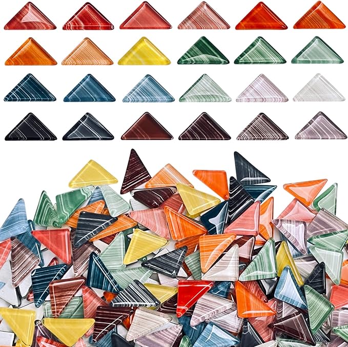 LITMIND 1.1LB Striped Crystal Glass Mosaic Tiles – Triangle Mix Assorted Colors by LITMIND