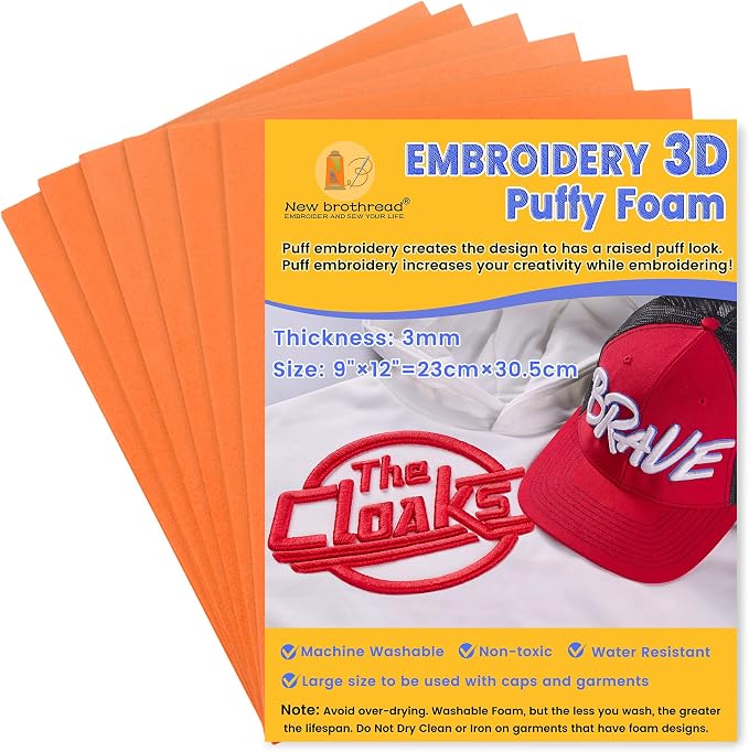 New brothread - 16 Options- 6PCS Embroidery Puffy Foam 9″x12″ Large Size 3MM by Newbrothread