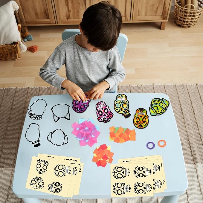 Renbuzhu 36PCS Dia De Los Muertos Crafts Bulk: Sugar Skull Paper Suncatchers - Image 2