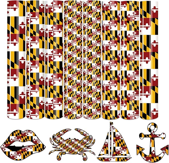 Tintnut Maryland Flag Heat Transfer Vinyl, 8 Sheets 12×10in Iron on Vinyl | PU by Tintnut