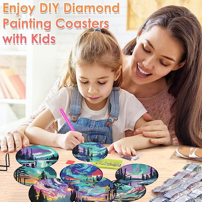 ijbnhd 8 Pcs Aurora Diamond Art Coasters Kits Landscape 4x4 inch | Diamond - Image 5