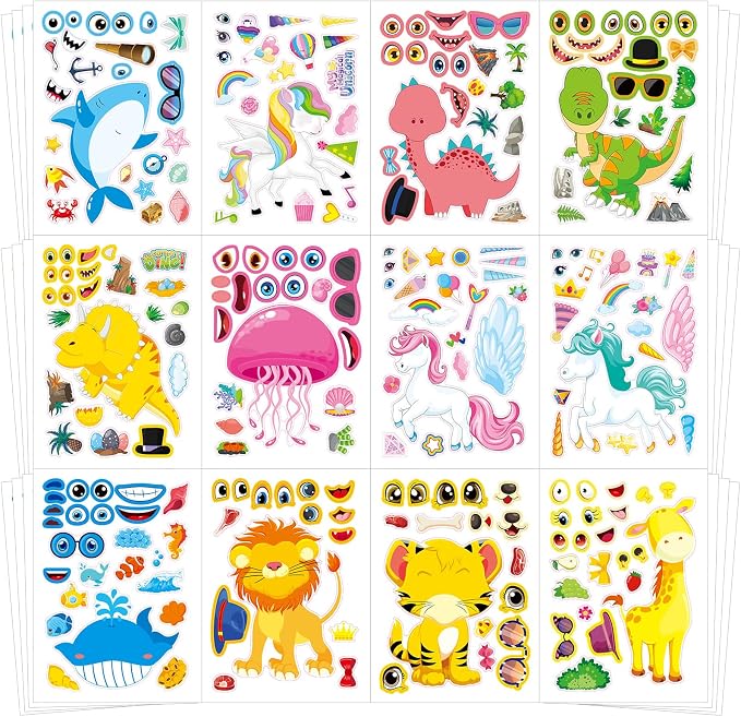 48 Sheets Create Funny Mixed Animals Stickers, Make a Face Stickers by Cosomia