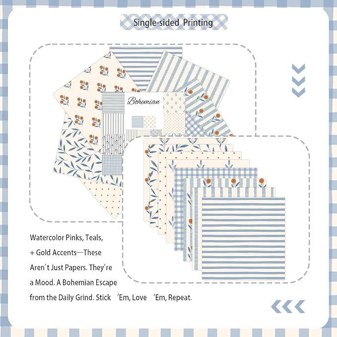 16 Sheets Scrapbook Paper -Vintage Country Floral Patterns | Pastel Pink Plaid - Image 7