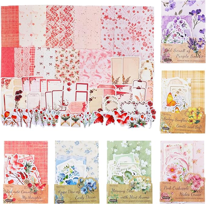BESARME 480 Pcs Floral Scrapbook Paper Junk Journal Stickers Supplies 6 Spring - Image 9