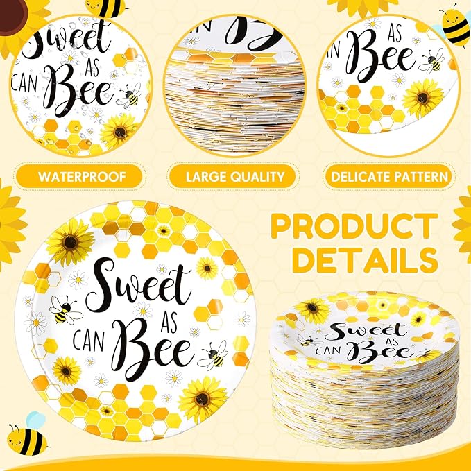 Funnymoom 60 Pcs 7 Inch Honey Bee Paper Plates Bee Happy Shower Tableware - Image 3