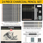 24 Piece Sketch Pencil Set, Graphite Charcoal - Image 3