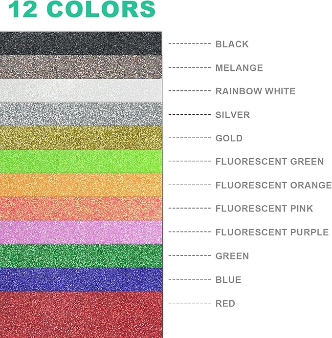 Glitter HTV Heat Transfer Vinyl Bundle -12 Pack 12”x 10" Glitter HTV Heat - Image 3