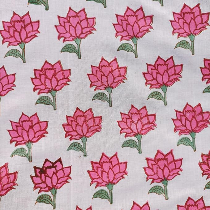 E-Tailor® Hand-Block Printed Pre-Cut Floral Cotton Fabric - Image 2