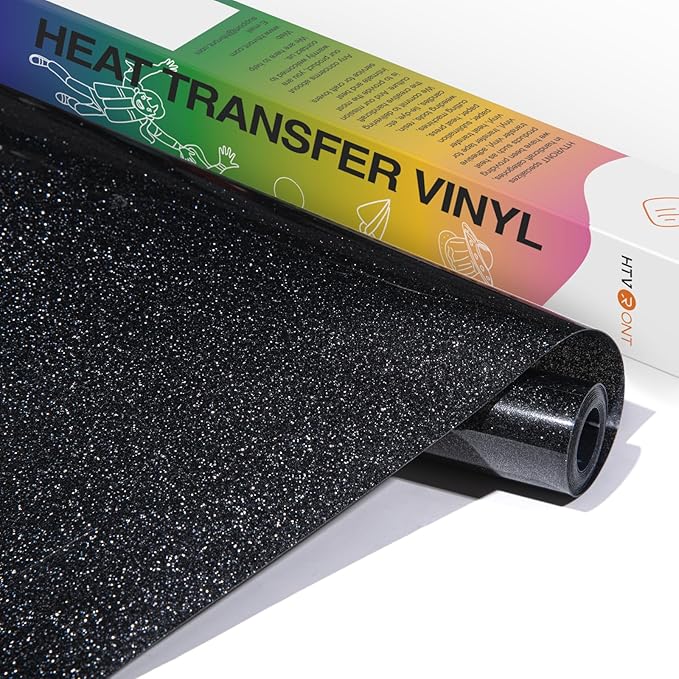 HTVRONT Black Glitter HTV Vinyl- 10” x 5ft Black Glitter Iron On Vinyl | by HTVRONT