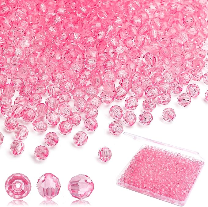 BONNY BOXX 2000pcs 4mm Acrylic Faceted Round Crystal Beads Transparent Pink by BONNY+BOXX