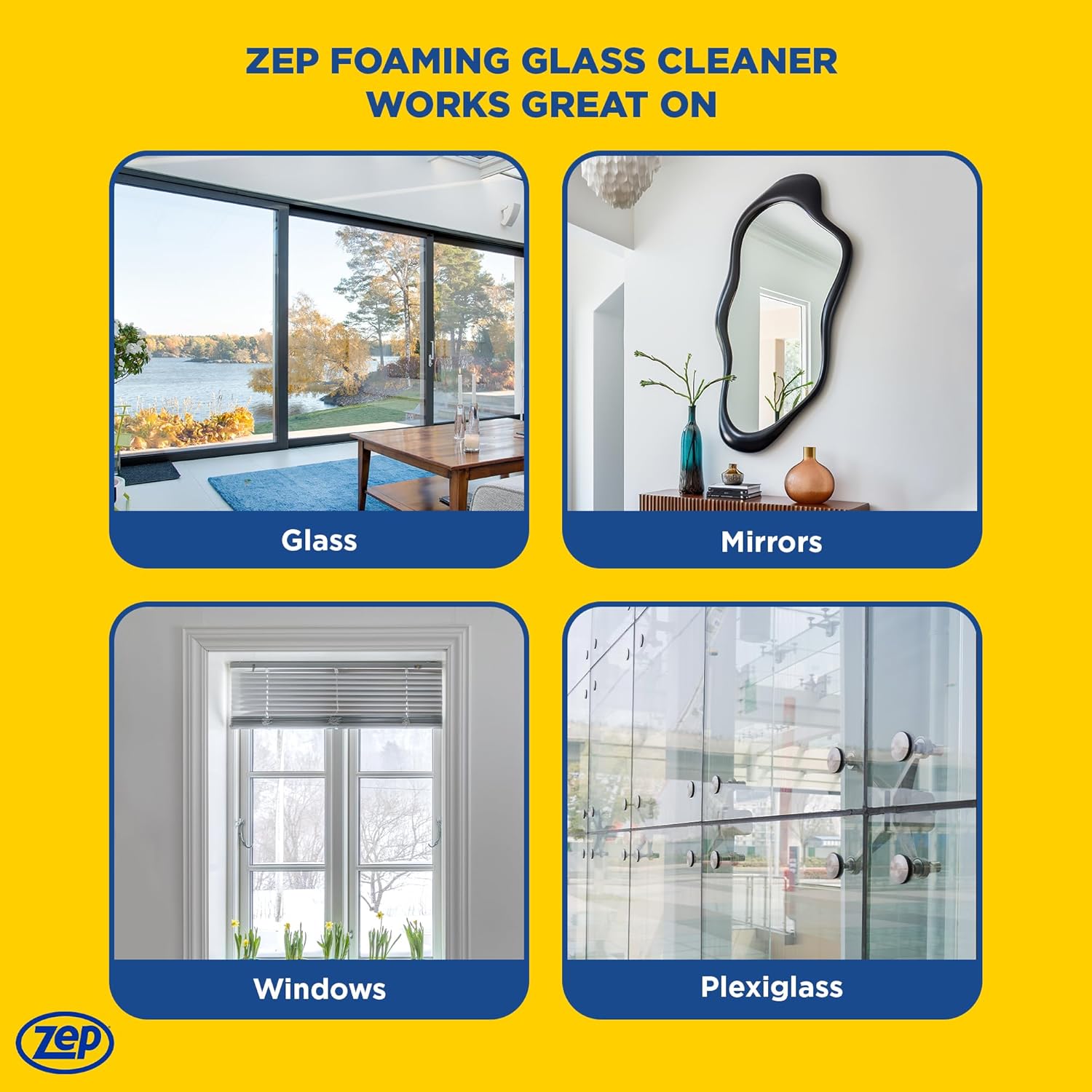 Zep Foaming Glass Cleaner - 19 oz (Case of 12) ZUFGC19 - Streak-Free Professional Grade Formula that Dissolves Dirt, Fingerprints and Grime on Glass, Mirrors, Windows and Plexiglas in Home, Business,