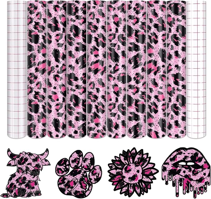 Tintnut Leopard Permanent Vinyl 8 Pcs 12x10in Pink Spots Adhesive Vinyl | by Tintnut