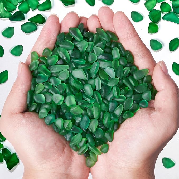 QEQEKAKA Sea Glass Stones for Crafts About 1LB Green Glass Pebbles Gemstones by QEQEKAKA