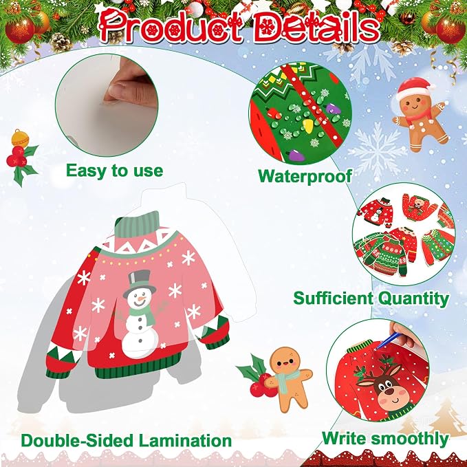60pcs Christmas Theme Cutouts Ugly Sweater Bulletin Board Decorations Xmas Ugly - Image 3
