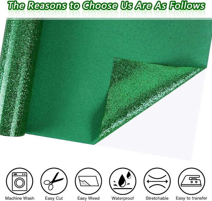 ​TORC Green Glitter HTV Green Heat Transfer Vinyl HTV Rolls - Image 2