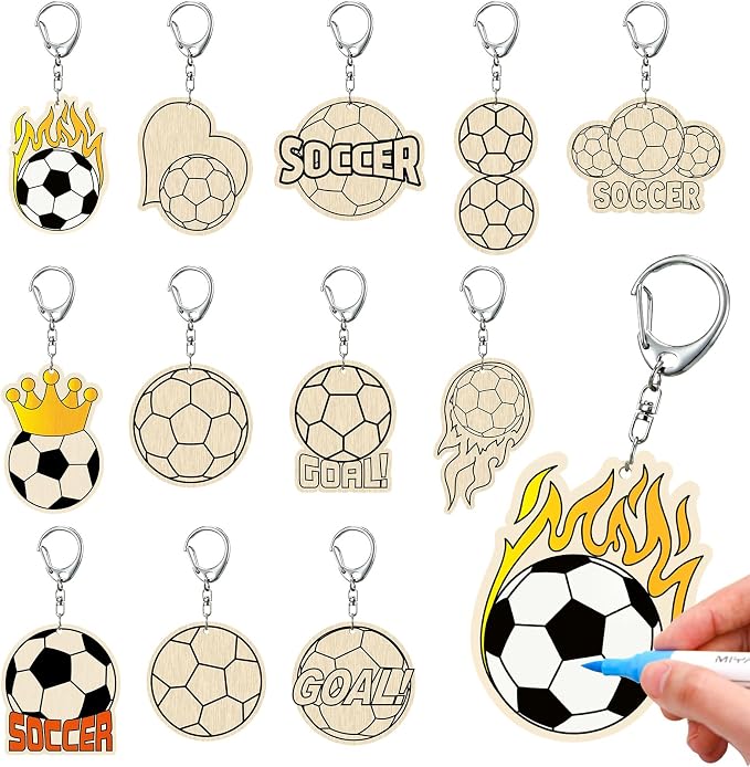 RattanView 24 Pcs Soccer Craft Color Your Own Keychains Diy Craft Wooden Blank by RattanView