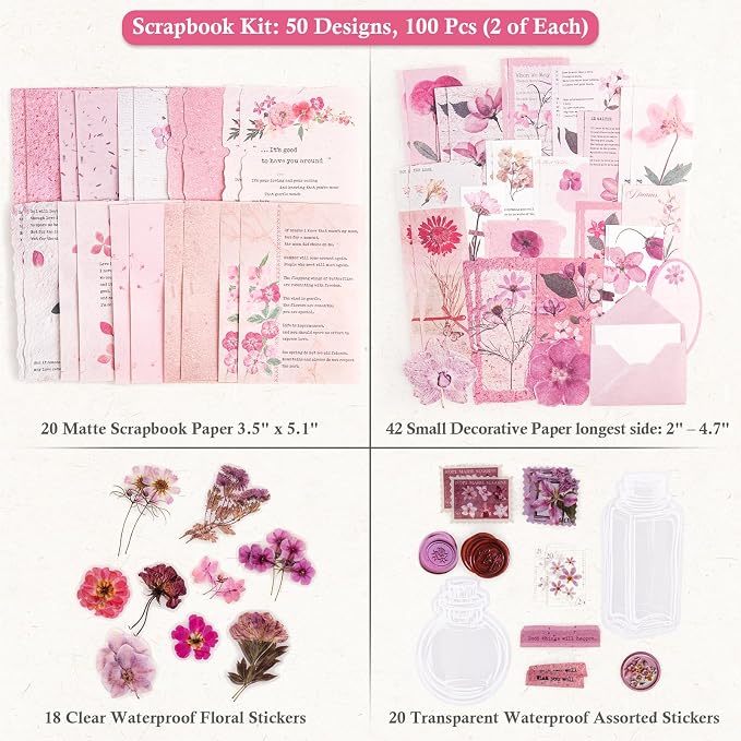 RISYPISY Floral Scrapbook Supplies Kit, Card Making, Art Journal - Image 5