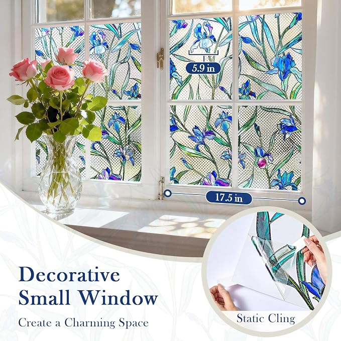 3D Stained Glass Window Privacy Film, Floral UV Block Cling - Image 4