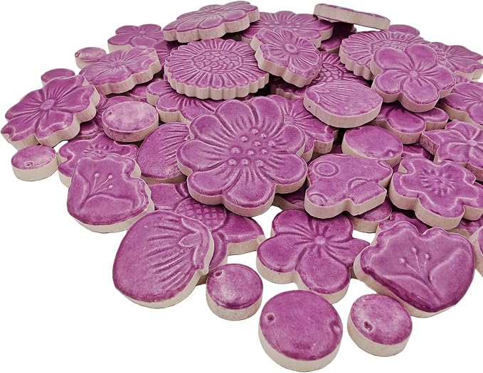 500g/1.1lb Ceramic Mosaic Tiles Mixed Shapes of Flowers, Mushrooms - Image 6