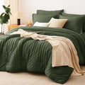 CozyLux Oversized King Comforter Set Olive Green Seersucker 7 Pieces Bed in a by CozyLux