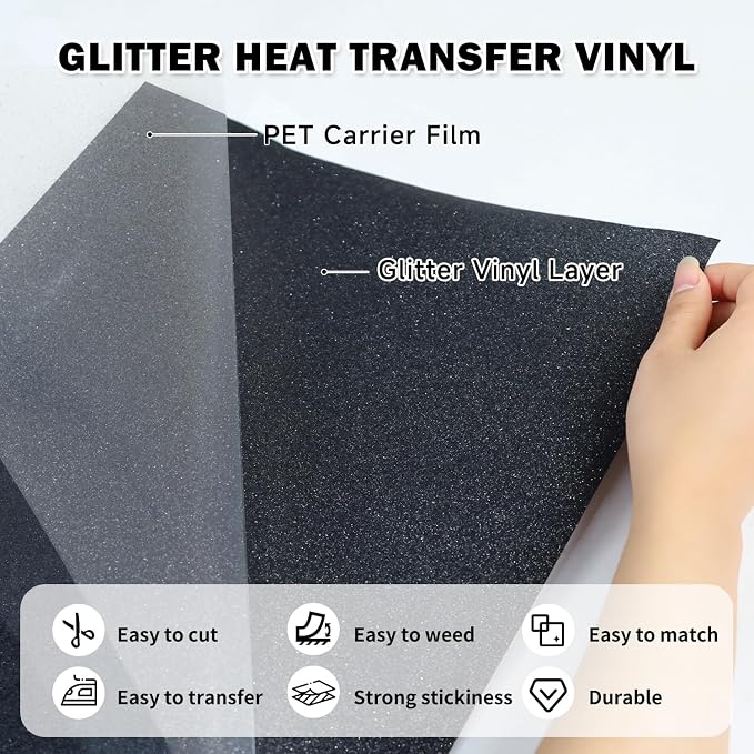 TUMIYA Black Glitter Heat Transfer Vinyl HTV Roll - Image 3