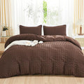 AveLom Brown Duvet Cover King, 3 Pieces, Seersucker Striped Soft Washed by AveLom