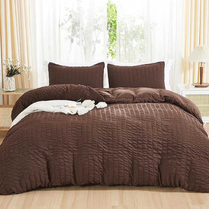 AveLom Seersucker Duvet Cover Set Queen Size, 3 Pieces, Textured Duvet Cover by AveLom