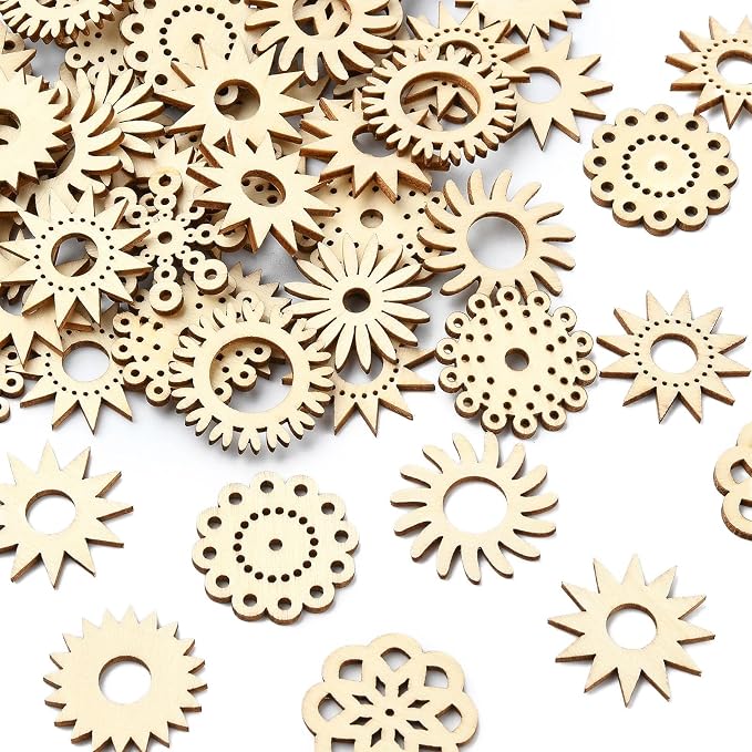 200 pcs Mixed Styles Sunflower Theme Unfinished Wood Cutout Charms Daisy Flower - Image 8