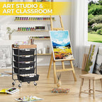 SYKIARIOL Utility Cart with 5 Labeling Drawers and Wooden Tabletop – Rolling - Image 8
