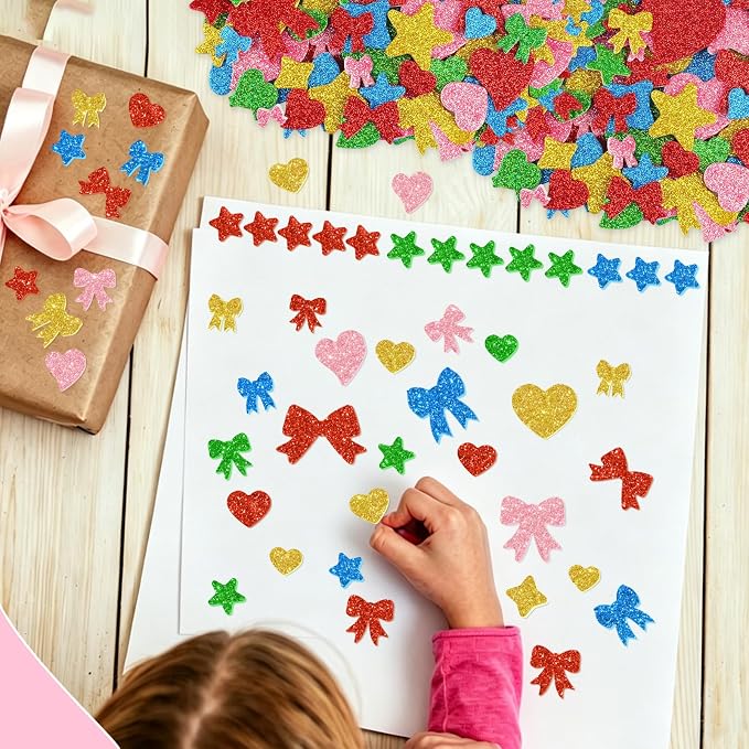 625Pcs Foam Stickers Glitter Colorful Star Heart Bow Shapes Stickers 5Sheets 3D - Image 8