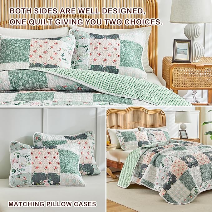 Joyreap 2 Pieces Floral Patchwork Quilt Set Twin, Soft n Cozy Microfiber Quilt - Image 5