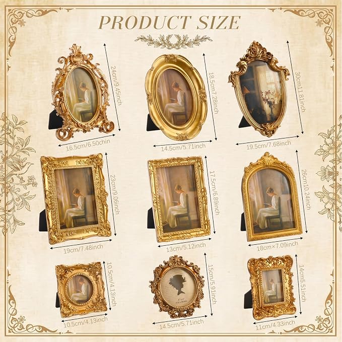 Sliner 9 Pcs Vintage Picture Frames Set Gallery Wall Frame Assorted Sizes 6x8 - Image 2