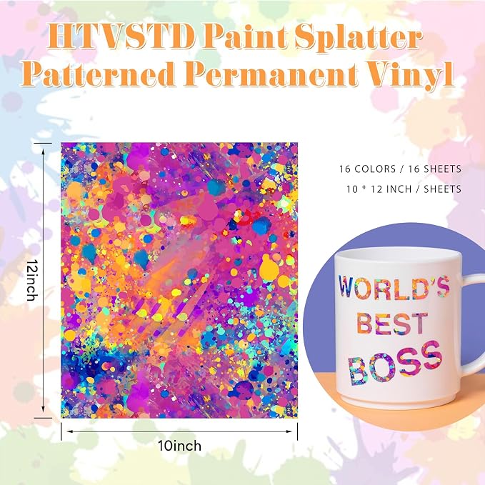 Paint Splatter Patterned Permanent Adhesive Vinyl 16pcs 12'' x 10'' | Paint - Image 2
