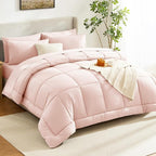 CozyLux Queen Comforter Set Blush Pink, 7 Pieces Bed in a Bag, All Season - Image 8