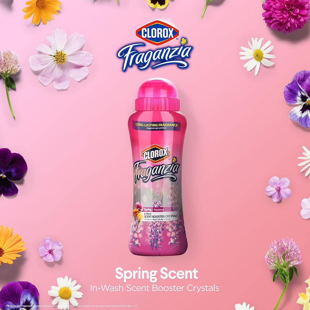 Clorox Fraganzia Laundry Scent Booster Crystals in Spring Scent - Scented In-Wash Freshener Beads for Fresh, Clean, Great Smelling Clothes and Linens, Twin 18 Oz - 6 Pack