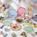 450 Pcs Floral Tea Party Tableware Set Decorations Scalloped Flower Paper - Image 6