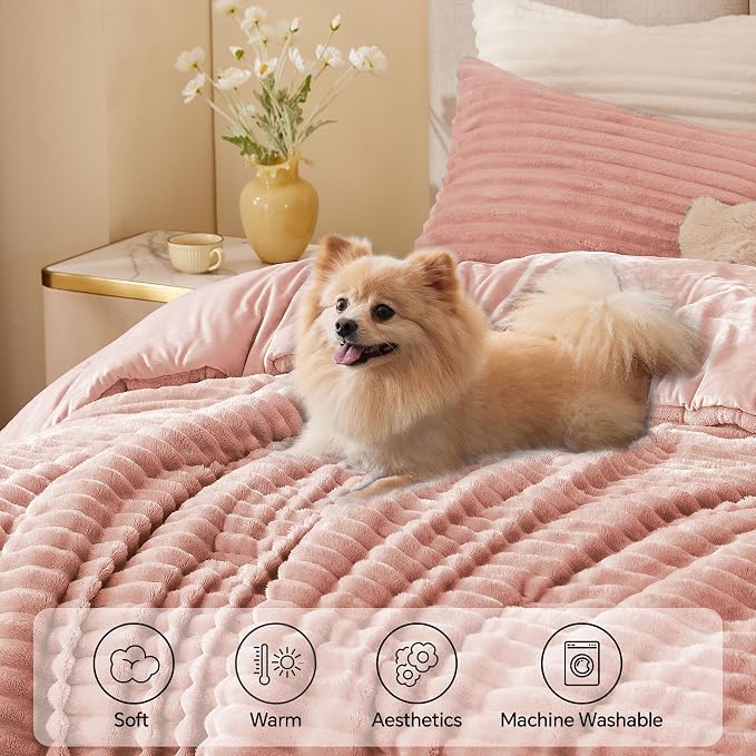 BEDELITE Fleece Oversized Queen Comforter Set -Super Soft & Warm Fluffy Dusty - Image 3